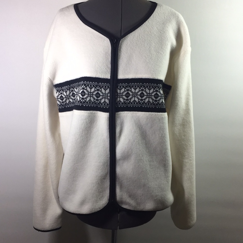 Premier Sweater Women Size L/G Zipper Front Black & White Soft